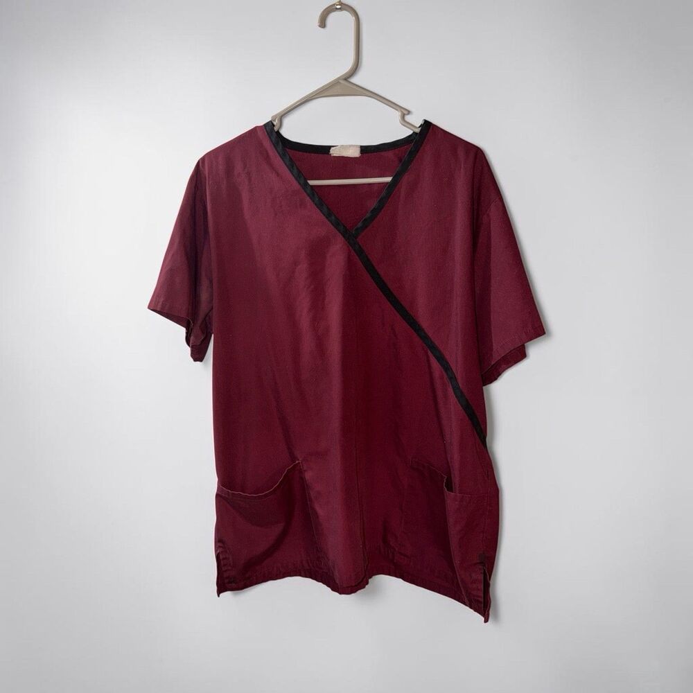 Scrubstar Red Wine Scrub Top Womens V Neck Short Sleeve Size Large L